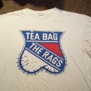 Men's White XL Vintage Tea Bag The Rags Parody Funny Sports Shirt